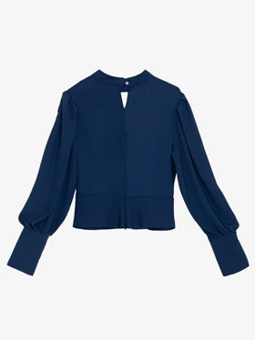 بلوز مجلسی زنانه کرپ حریر یقه چپ راستی آستین پفی 40106