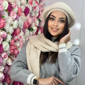 کلاه برت و شال بافت درشت
