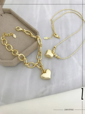 گردنبند گوی تراش و آویز قلب آینه‌ای