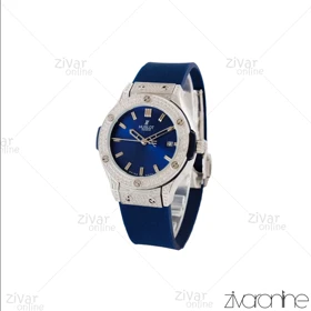 ساعت هابلوت زنانه کلاسیک فیوژن سیلور سرمه ای تمام نگین 104386