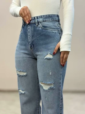 شلوار جین نیم بگ دریایی زاپ‌دار 2180