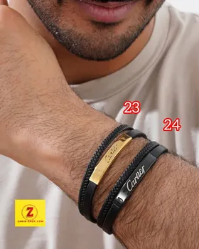 دستبند مردانه چرم و استیل
