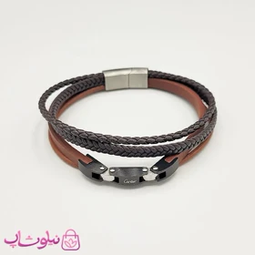 دستبند مردانه چرم استیل مدل کارتیه قهوه ای مشکی کیفیت مستر کد 1150