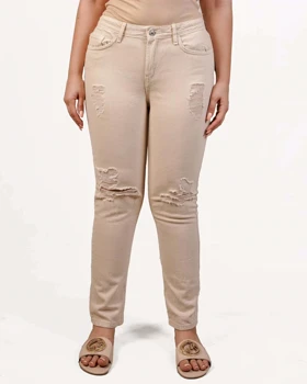 شلوار جین زنانه کرم زاپ‌دار