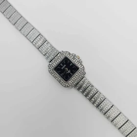 ساعت مچی زنانه مجلسی EHHE نگین‌دار با موتور کوارتز (نقره ای صفحه مشکی)