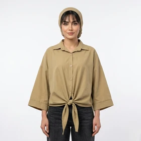 شومیز نخی جلو گره مدل آندرومدا علیدسا (کرم)
