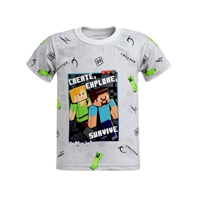 تیشرت آستین کوتاه پسرانه مدل ماینکرافت PJ1176 رنگ طوسی روشن