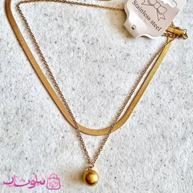 گردنبند زنانه دولاین مدل توپی طلایی استیل کد 1891