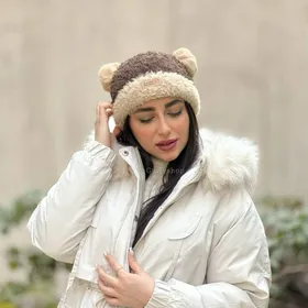 کلاه بافت موهر دو رنگ گوشدار