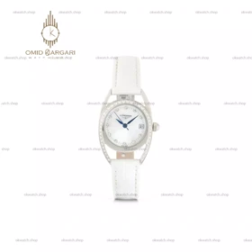 ساعت مچی لونژین بند چرمی سفید قاب دورنگین Longines