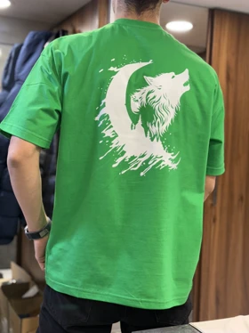 تیشرت لش طرح گرگ و ماه پشت چاپ پارچه پنبه ماکان اعلا رنگ بندی
