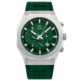 ساعت مردانه انزو EC-3120 سه موتوره اورجینال سیلور با بند رابر سبز مدل Enzo-8796-G