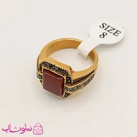 انگشتر مردانه استیل با سنگ قهوه ای