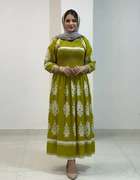 پیراهن ساحلی وارداتی طرح نقشینه 7309 (زیتونی)