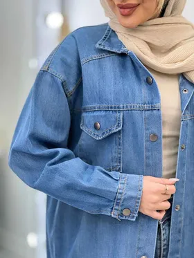 مانتو جین برش‌دار دو جیب پاکتی