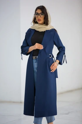 مانتو بلند بزایاق ماکسی بغل سگک دار (سرمه ای)