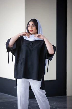 مانتو راه راه جلو بسته گت دار