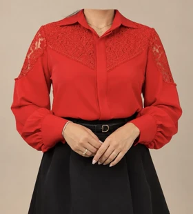 شومیز مجلسی زنانه مدل مخمل سنگدوزی (قرمز)