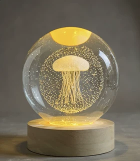 چراغ خواب گوی کریستال طرحدار/ پایه چوبی/ سایز متوسط