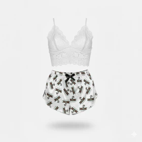 ست نیمتنه گیپور و شلوارک طرح گوچی 024