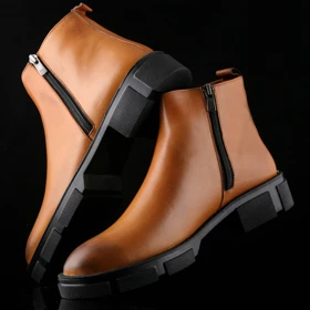 نیم بوت زنانه چرم یلسان مدل تایسز کد 635-GN (عسلی)