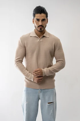 بافت آستین بلند یقه دار مردانه