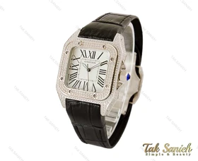 ساعت کارتیر سانتوس زنانه نگین‌دار بندچرم مشکی Cartier-4081-L