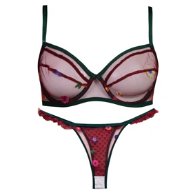 ست شورت و سوتین زنانه لیمون مدل فانتزی بابونه زرشکی کد 4699-10502