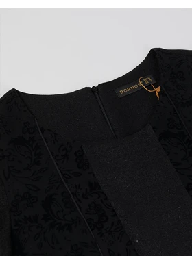 پیراهن زنانه آستین بلند کتان لمه مغزی دوزی مخمل 80100