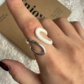 انگشتر دو طرفه سفید نقره ای