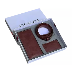 ست هدیه سه تکه کیف پول و کمربند و جاکارتی مردانه چرمی gucci LUXURY-2934