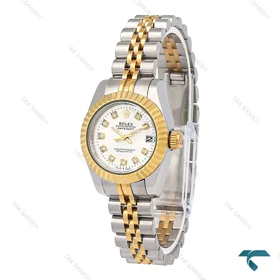 ساعت رولکس زنانه دورنگ طلایی صفحه سیلور اسمال Rolex-7158-L