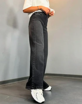 شلوار نیم بگ ذغالی کمردار