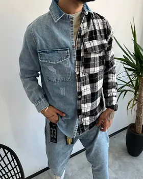 کت جین دو جیب دو رنگ ابی و سفید