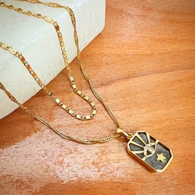 گردنبند زنانه Tosh دو زنجیره با آویز چشم و ستاره (روکش طلا)