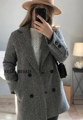 کت پشمی جناغی (خاکستری )