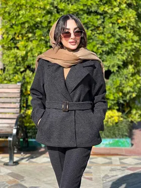 پالتو دو دکمه کمر سگک دار