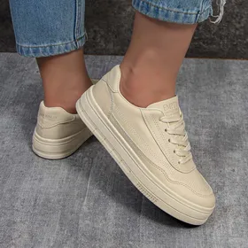 کفش کتانی زنانه ساده رنگ کرم مدل ونس vans