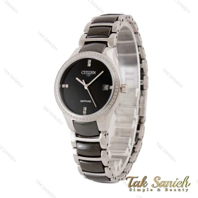 ساعت سیتیزن VIP زنانه سرامیکی دورنگین مشکی نقره ای Citizen-4853-L