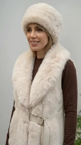 وست خز و چرم زنانه مدل الوین (استخونی)
