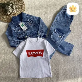 3 تکه کت و شلوار جین پسرانه طرح LEVIS مناسب 2 تا 10 سال