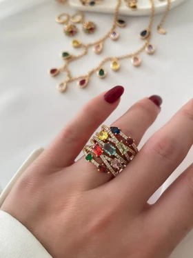 انگشتر مولتی کالر نگین رنگی ژوپینگ