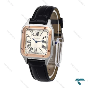 ساعت کارتیر دومونت دورنگ رزگلد بندچرم مشکی مدیوم Cartier-6175-G
