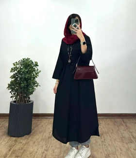 مانتو بلند لینن کمرگت ویولت(ایراد دار)