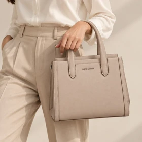 کیف دستی زنانه چرم مصنوعی دسته دار دیوید جونز DAVIDJONES (خاکی)