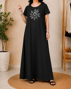 پراهن زنانه آستین کوتاه چاپی گل H7622