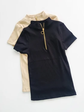 کراپ تاپ یقه سه سانت کبریتی آستین نصفه نیم زیپ