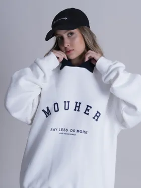 سویشرت یقه دار مدل LESS IS MORE سفید برند موهر mouher