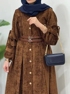 پیراهن مانتویی پاییزه سیما به همراه کمربند