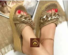 صندل لژدار کنفی حصیری زنانه زنجیری